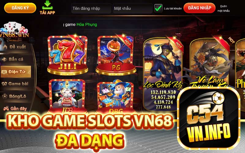Hệ thống kho Game Slot VN 68 đa dạng